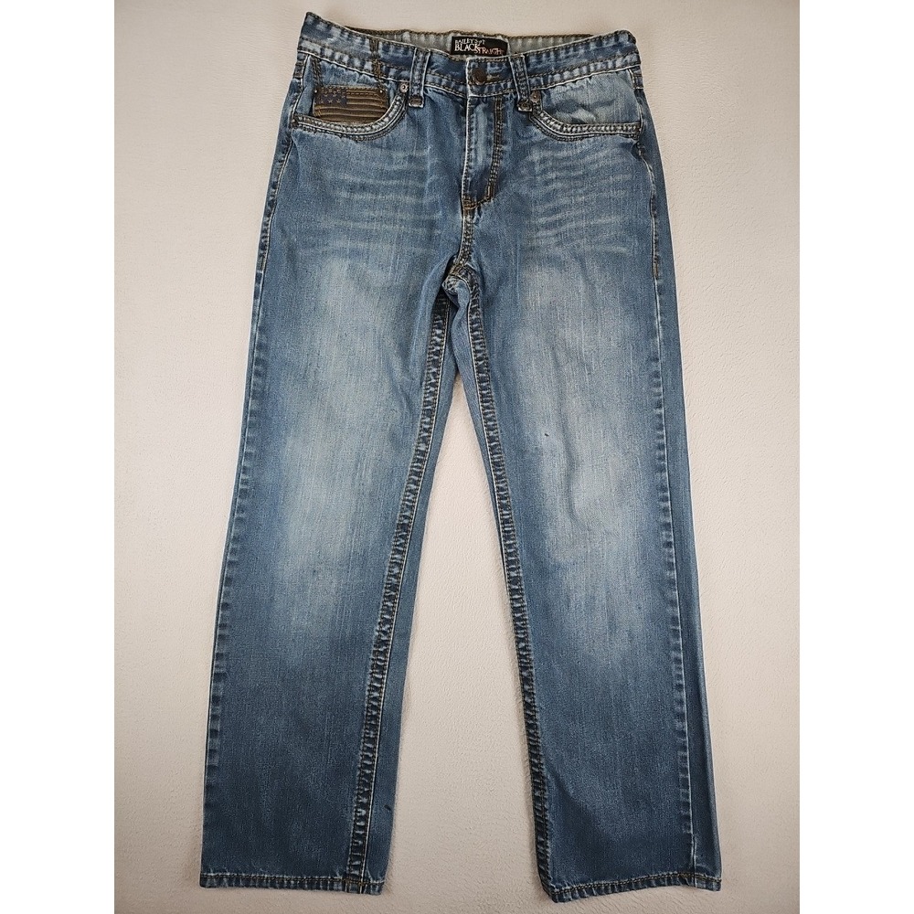 Bailey's Pt Black Straight Jeans Men's Size 32x30 Embroidered Blue 100% Cotton